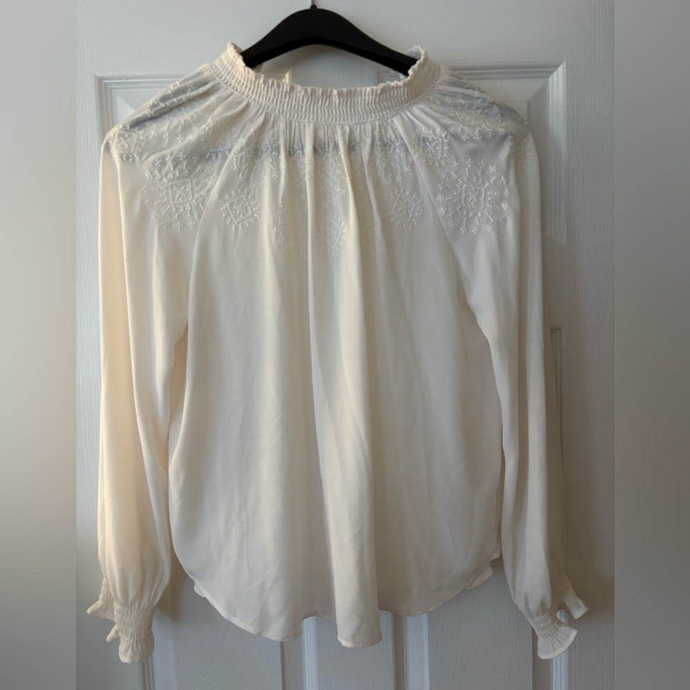 LOFT Cream Blouse with Embroidered Details - Picture 1 of 2
